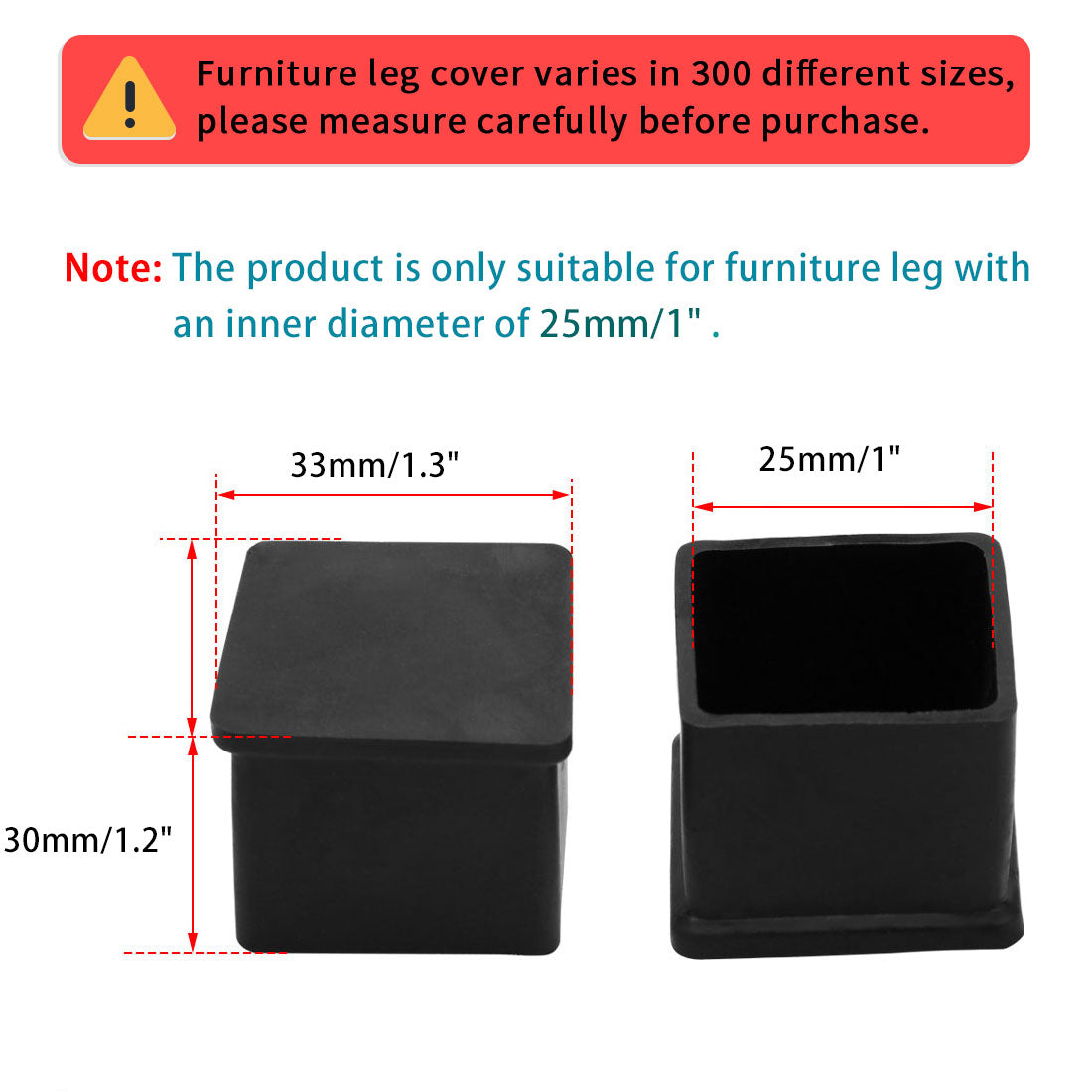 uxcell Uxcell 25mmx25mm Furniture Desk Foot Cover Rubber Square Cap Floor Protector 20Pcs