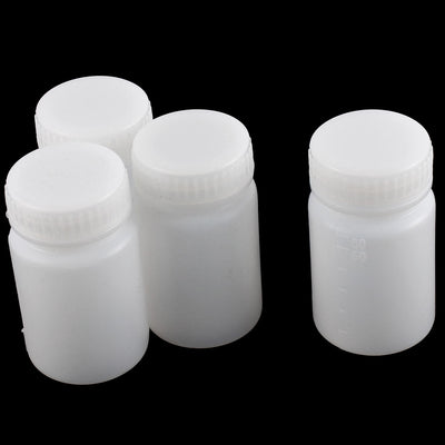 uxcell Uxcell Plastic Cylinder Body Double Cap Lab Bottles Storage 60ml White 4Pcs
