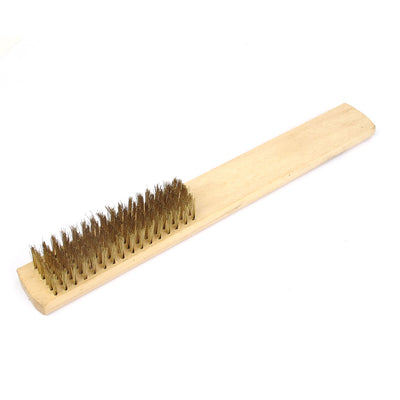 Harfington Uxcell Wooden Handle 6 Row Brass Wire Cleaning Polishing Scratch Brush 21cm Long