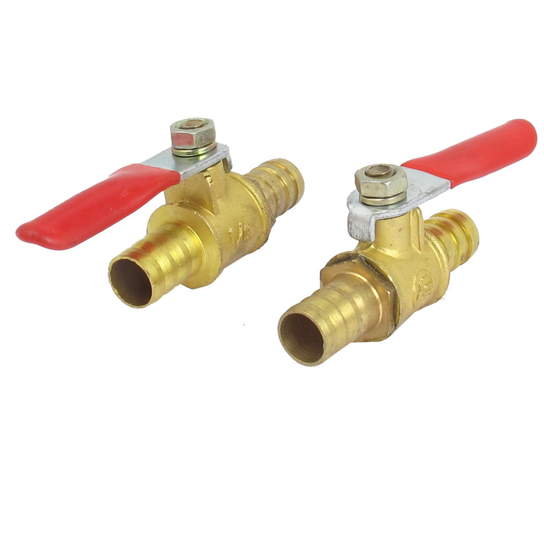 uxcell Uxcell 10mm Barb Outer Diameter Tail Red Lever Handle Brass Gas Ball Valve 2pcs