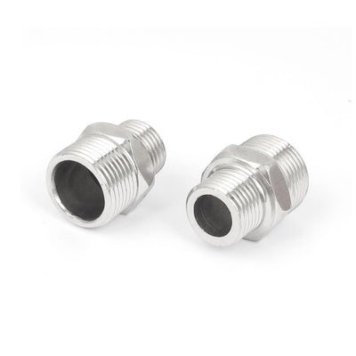 Harfington Uxcell 3/8BSP to 1/4BSP Male Thread 304 Stainless Steel Hex Nipple Pipe Fitting 2pcs