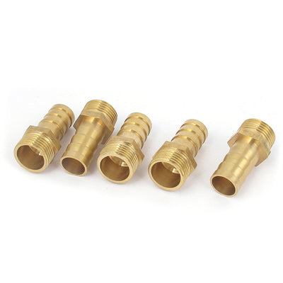 Harfington Uxcell Brass 3/8BSP Male Thread to 12mm Hose Barb Straight Fitting Adapter Coupler 5PCS