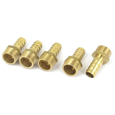 Harfington Uxcell Brass 3/8BSP Male Thread to 10mm Hose Barb Straight Fitting Adapter Coupler 5PCS