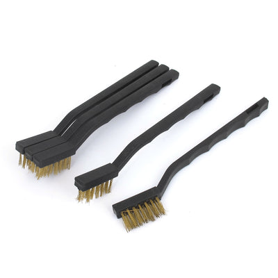 Harfington Uxcell Black Plastic Handle Brass Wire Cleaning Brush 5pcs