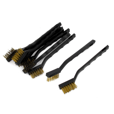 Harfington Uxcell Black Plastic Handle Brass Wire Cleaning Brush 10pcs