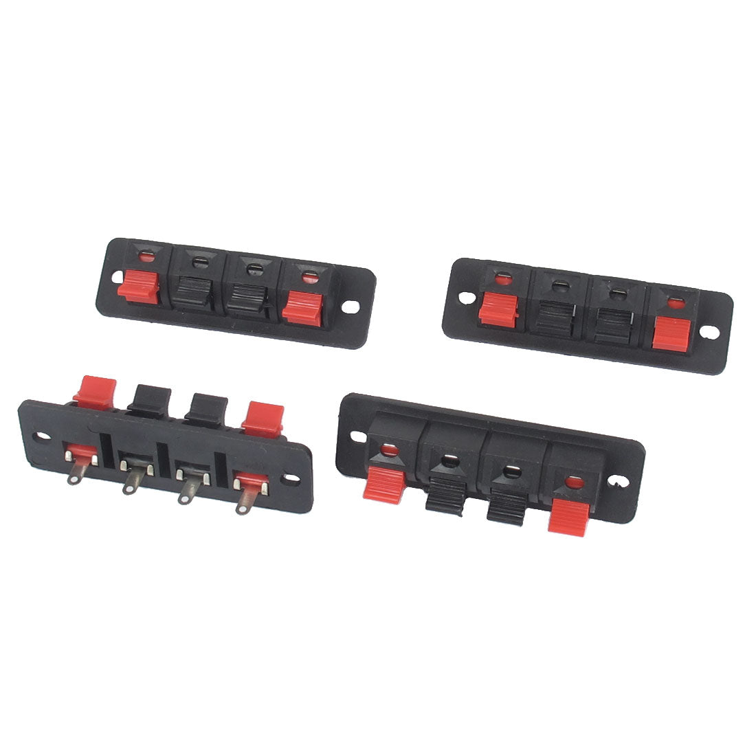 uxcell Uxcell 4pcs Red Black Single Row 4 Position Spring Loaded Cable Clip Speaker Terminal Board Socket Connector