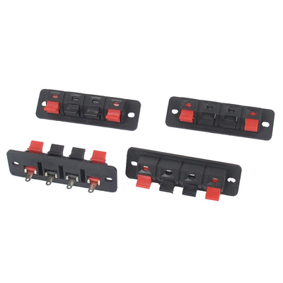 Harfington Uxcell 4pcs Red Black Single Row 4 Position Spring Loaded Cable Clip Speaker Terminal Board Socket Connector