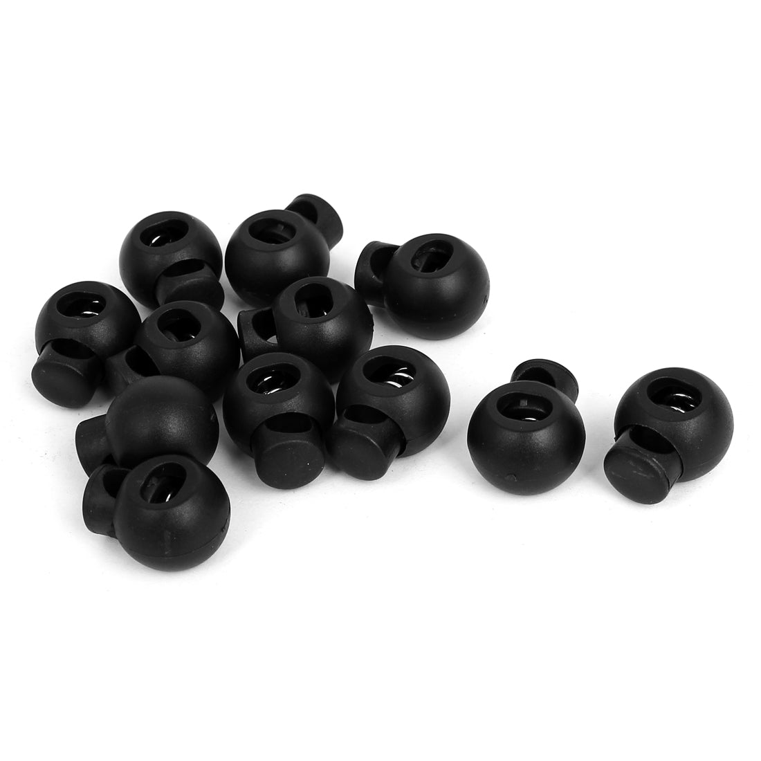 uxcell Uxcell Plastic Ball Shaped Spring Loaded Cord Lock Stopper Toggle End Black 12Pcs