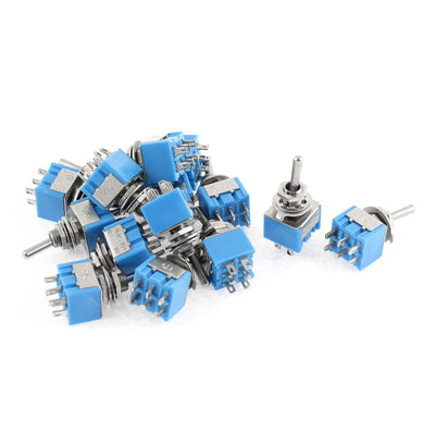 Harfington Uxcell 15pcs AC 125V 6A 6Pin 2 Positions ON-ON 6mm Thread DPDT Latching Mini Toggle Switch Blue