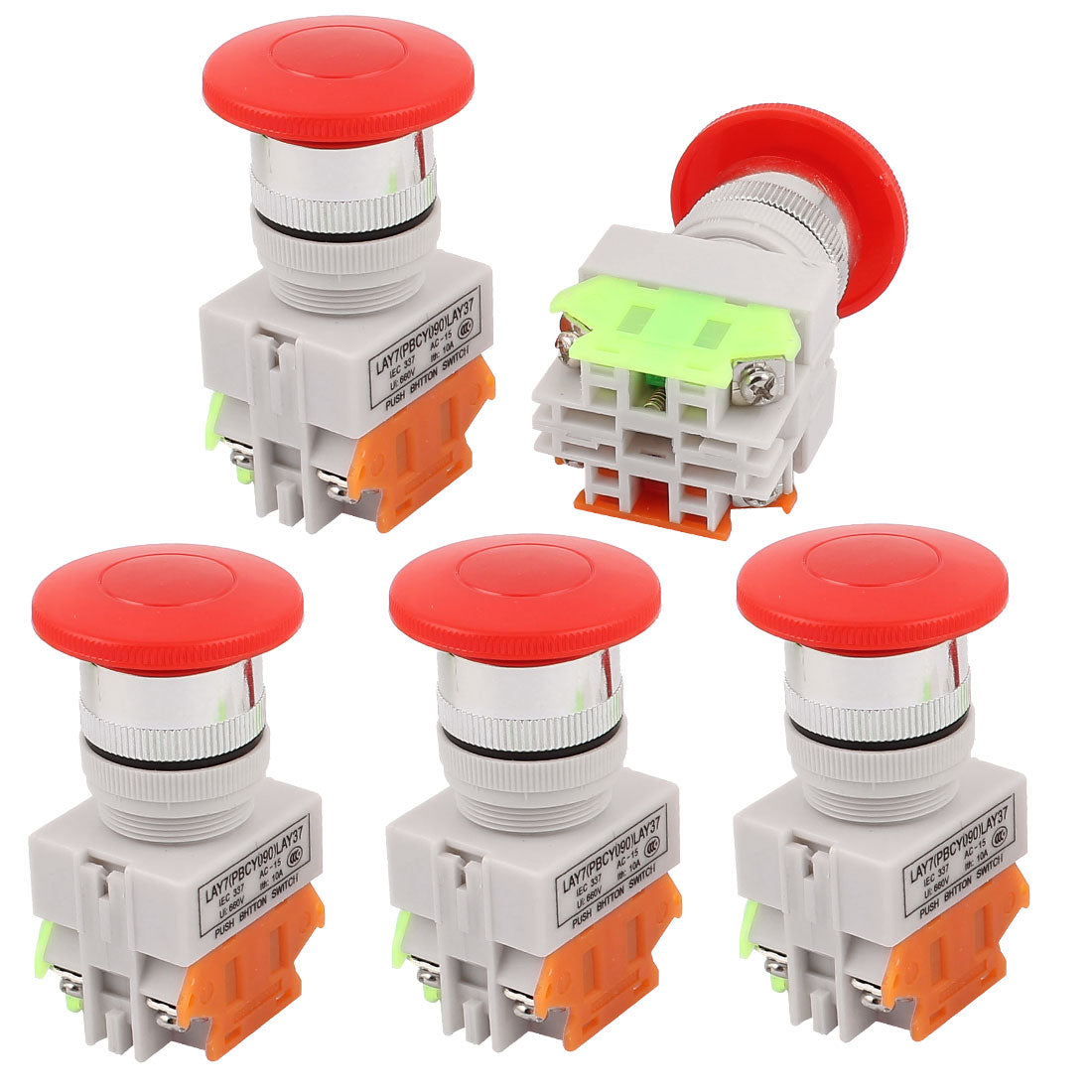 uxcell Uxcell 5PCS AC 660V 10A Momentary Emergency Stop Red Mushroom Push Switch