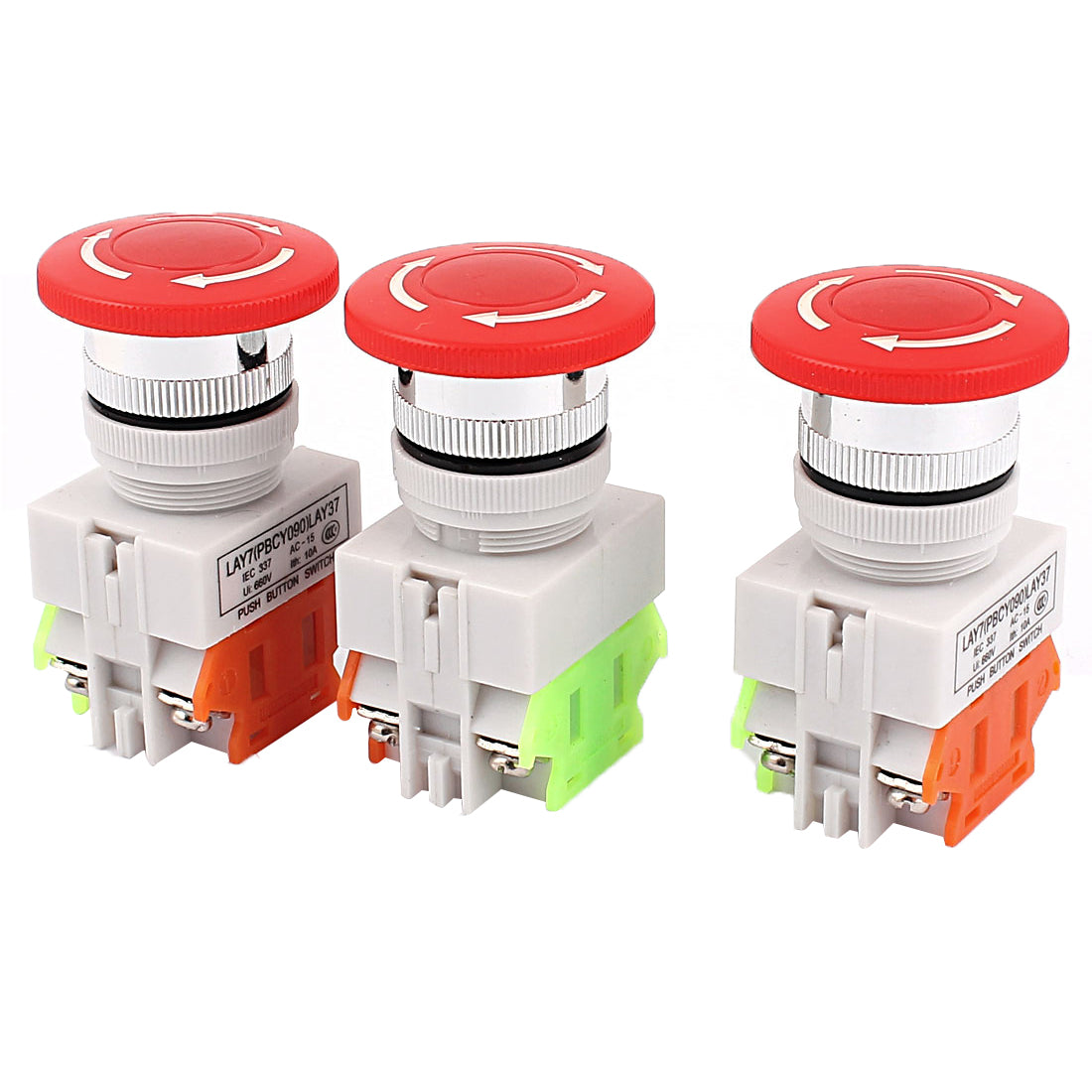 uxcell Uxcell 3PCS AC 600V 10A Self-locking Emergency Stop Red Mushroom Push Switch