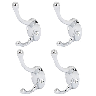 Harfington Uxcell Wall Mount Chrome Finished Double Hooks Hanger 4 Pcs for Hat Coat Clothes Towel