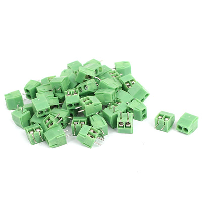 Harfington Uxcell 50 Pcs 2 Pin Screw Terminal Block Connector 3.5mm Pitch Panel PCB Mount Green