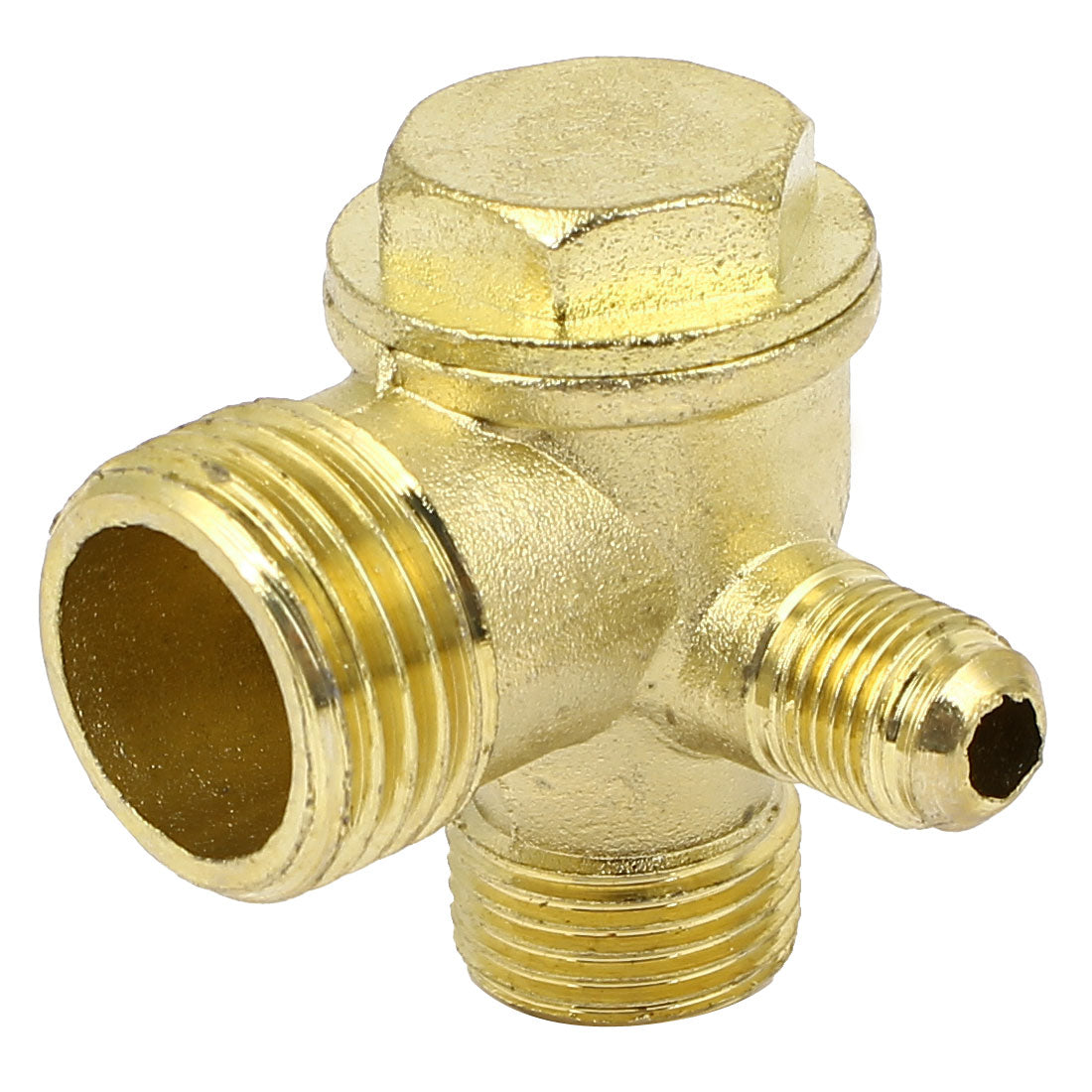 uxcell Uxcell 3/8BSP x 1/2BSP x 1/8BSP Male Threaded Air Compressor Check Valve Gold Tone
