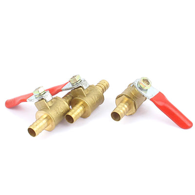 uxcell Uxcell 3pcs 8mm Hose Barb Tube Red Plastic Coated Lever Handle Brass Water Fuel Line Shutoff Ball Valve