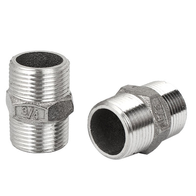 Harfington Uxcell 3/4BSP to 3/4BSP Male Thread Stainless Steel Pipe Hex Reducing Nipple Fitting 2pcs