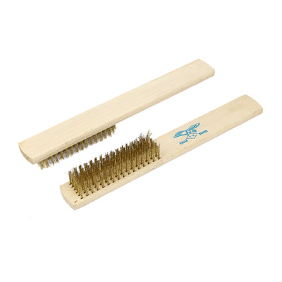 Harfington Uxcell 2 Pcs Wooden Handle 6 Rows Brass Wire Cleaning Brush Tool 200mm Length