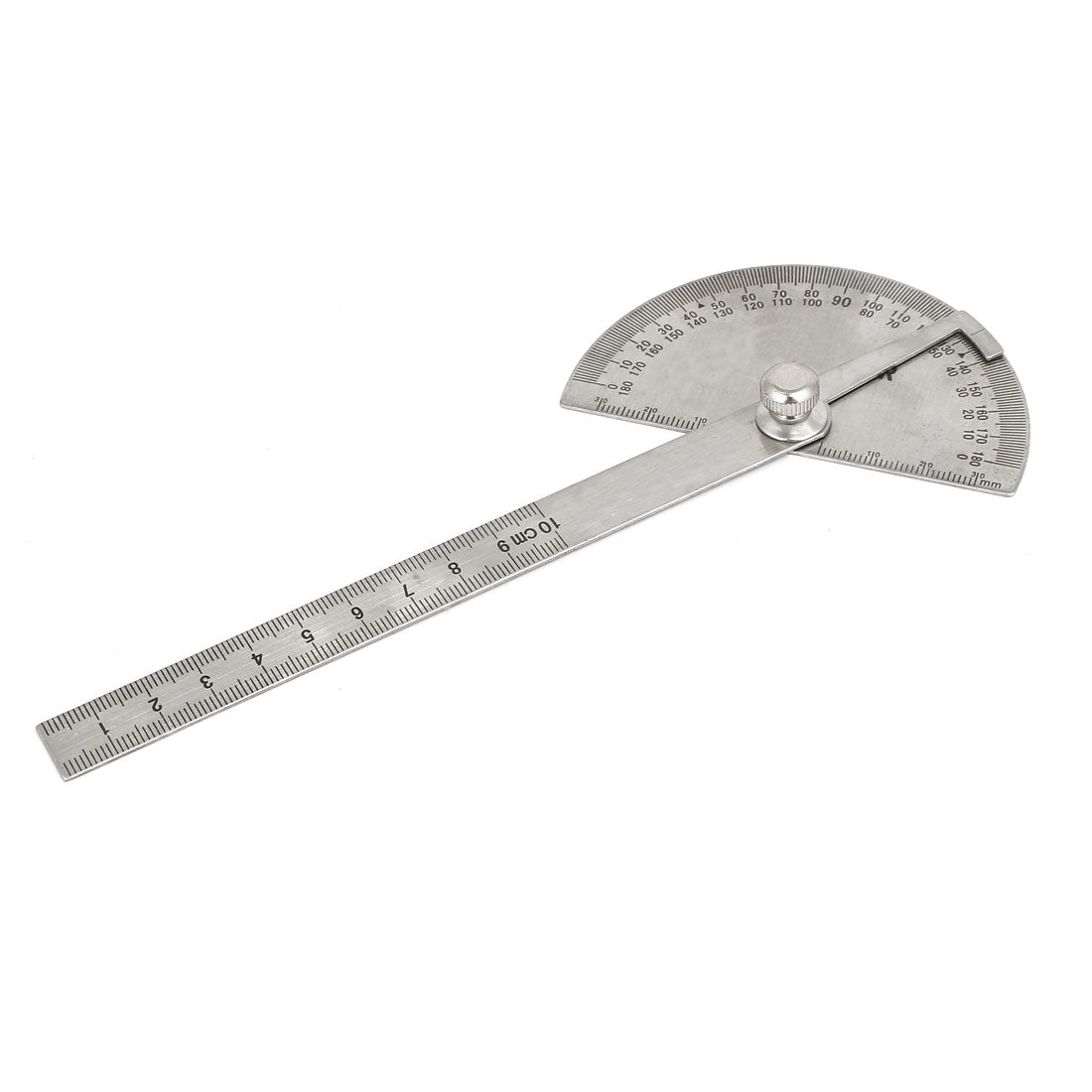 uxcell Uxcell Metal Round Head 180 Degree Rotary Protractor Angle Ruler 195mm Long Silver Tone