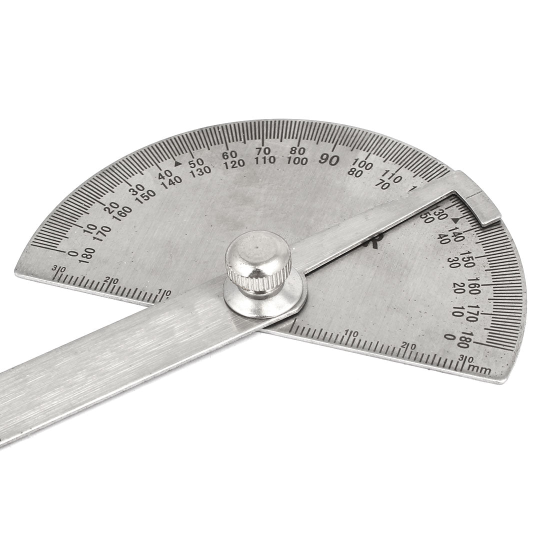 uxcell Uxcell Metal Round Head 180 Degree Rotary Protractor Angle Ruler 195mm Long Silver Tone