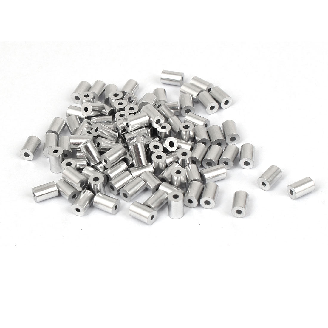 uxcell Uxcell 1mm Hole Steel Wire Rope Aluminum Ferrules Sleeves Round Style Silver Tone 100pcs