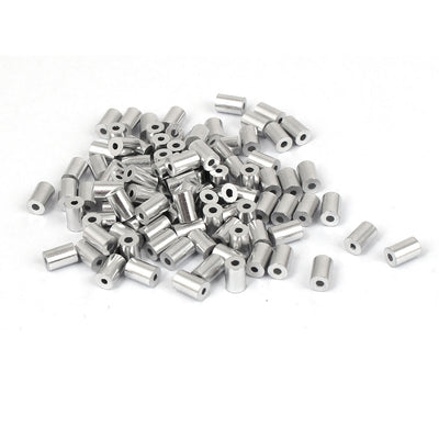 Harfington Uxcell 1mm Hole Steel Wire Rope Aluminum Ferrules Sleeves Round Style Silver Tone 100pcs