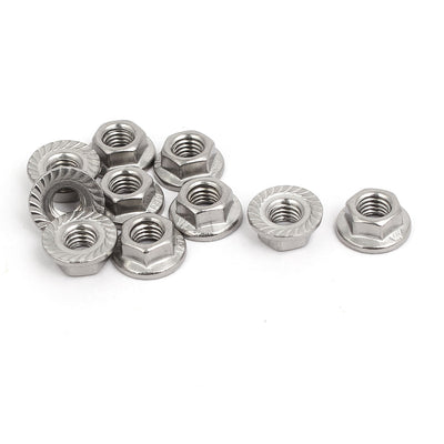 Harfington Uxcell M6 Thread 304 Stainless Steel Serrated Hex Flange Nut 10pcs