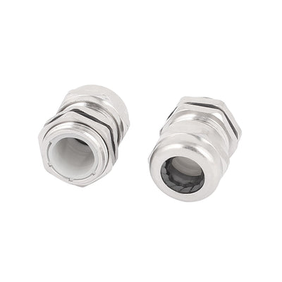 Harfington Uxcell 2 Pcs 20mm Dia Thread PG13.5 Water Resistant Stainless Steel Cable Gland Joint Silver Tone