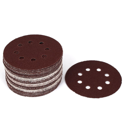 uxcell Uxcell 125mm Dia 40 Grit 8 Holes Hook and Loop Sanding Paper Discs Dark Brown 50 Pcs