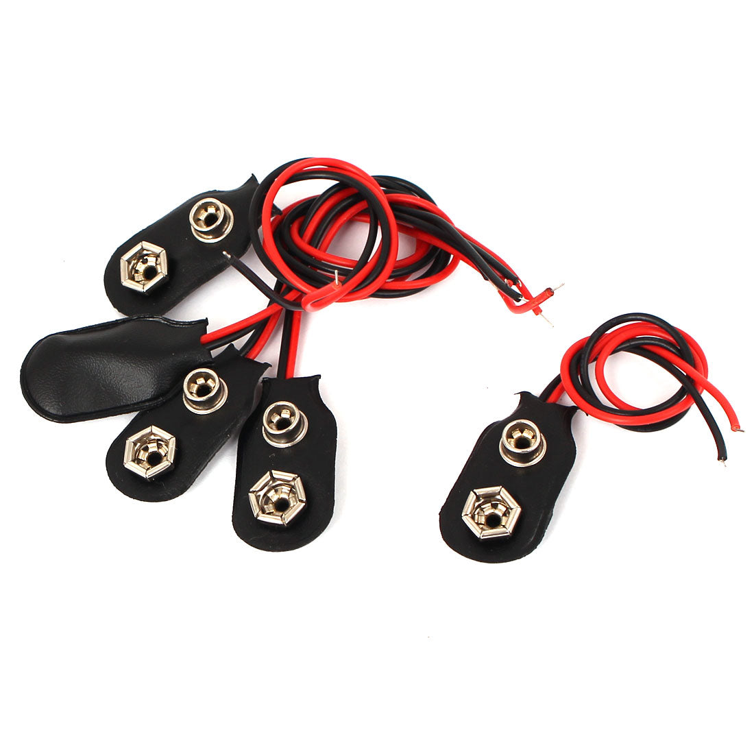 uxcell Uxcell 5pcs Faux Leather Shell 9V Battery Clip Connector Holder Buckle Double Lead Wire