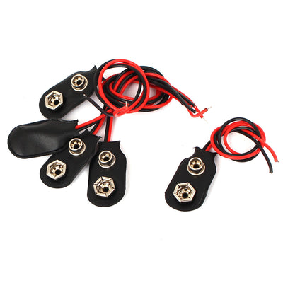 Harfington Uxcell 5pcs Faux Leather Shell 9V Battery Clip Connector Holder Buckle Double Lead Wire