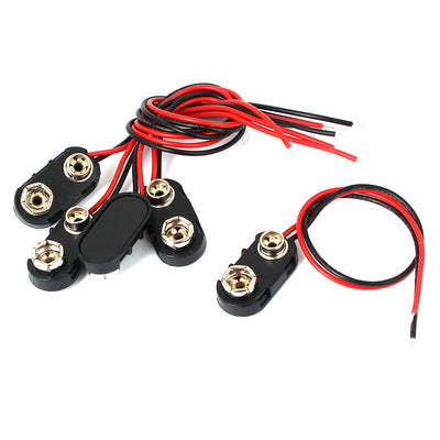 Harfington Uxcell 5 Pcs 9V Battery Clip I-type Connectors Cell Holder Buckle Cable Leads 15cm 6F22