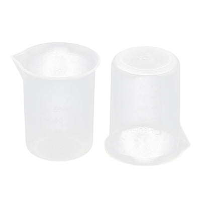uxcell Uxcell Kitchen Lab Plastic Jug Pour Spout Container Measuring Cup 50ml Clear 2pcs