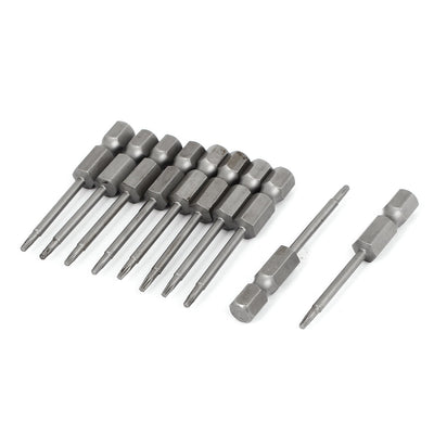 uxcell Uxcell 1/4" Hex Shank T6 Magnetic S2 Torx Screwdriver Bits 50mm Long Gray 10pcs