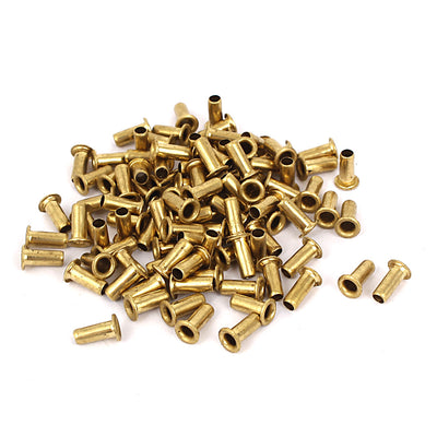 uxcell Uxcell 4mm x 10mm Brass Plated Hollow Rivets Grommets Gold Tone 100 Pcs