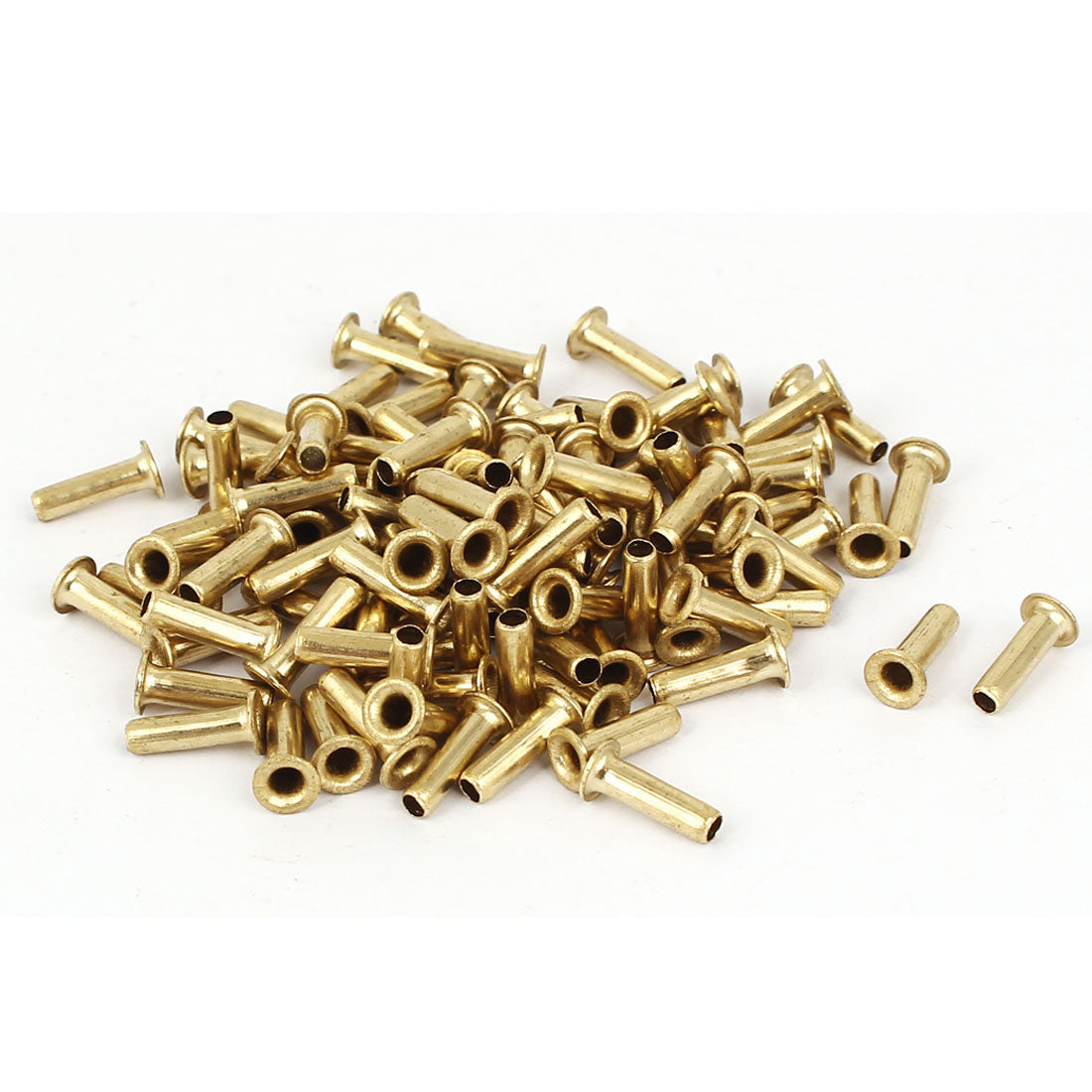 uxcell Uxcell 3mm x 10mm Double Sided Brass Plated Hollow Rivets Grommets Gold Tone 100 Pcs