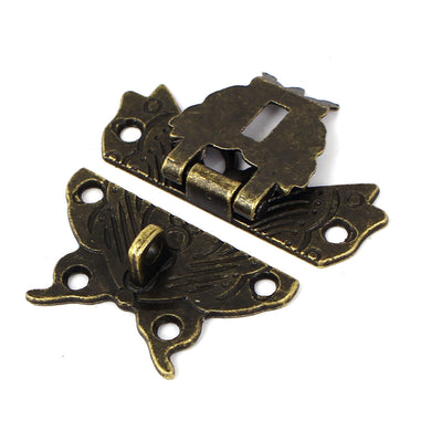 Harfington Uxcell Wooden Box Butterfly Shape Zinc Alloy Hasp Lock Latch Clasp 50x45mm