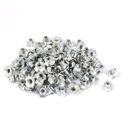Harfington Uxcell Furniture M6 Thread Zinc Plated 4 Prong Tee Nuts Insert Connectors 100pcs