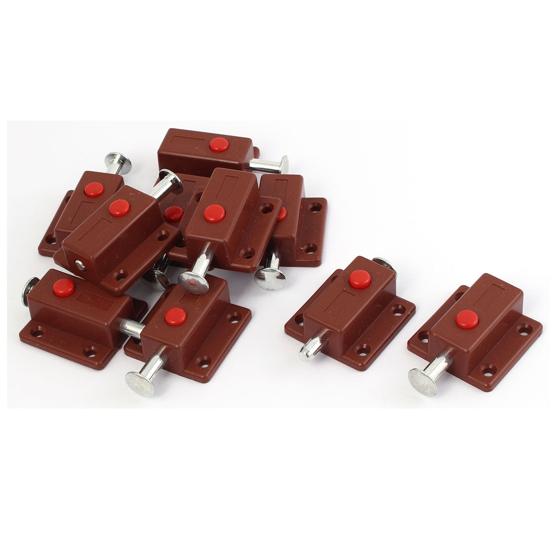 uxcell Uxcell Cupboard Door Button Control Automatic Barrel Bolt Latch Lock Brown 10pcs