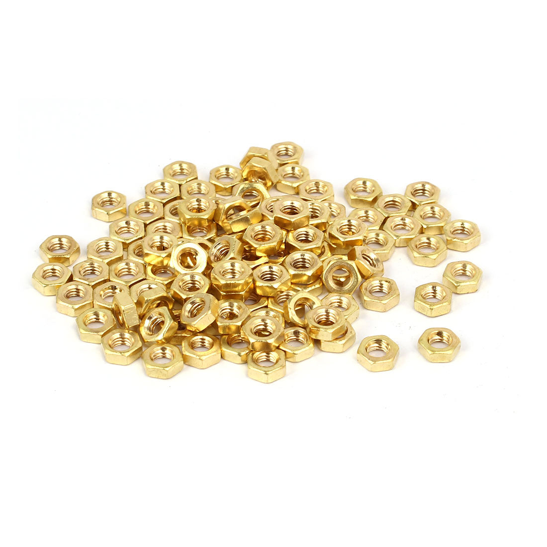 Uxcell Uxcell M4 x 3mm Nickel Plated Hexagon Hex Nuts Fasteners Gold Tone 100PCS