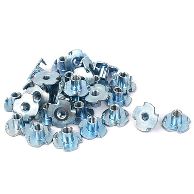 Harfington Uxcell 30 Pcs M4 Carbon Steel 4 Prongs Pronged Tee Nuts for Wood Furniture