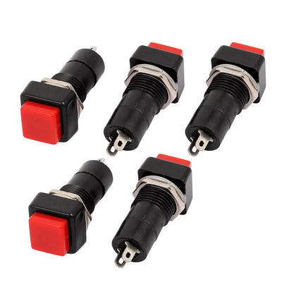 Harfington Uxcell 5 Pcs Red Momentary Square Push Button Switch NO SPST AC 250V 3A