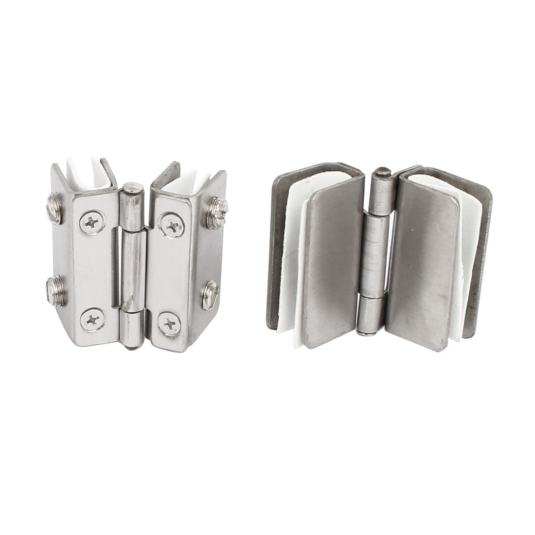 uxcell Uxcell 10mm Thickness Double Clamps Glass Door Hinges Silver Tone 2pcs