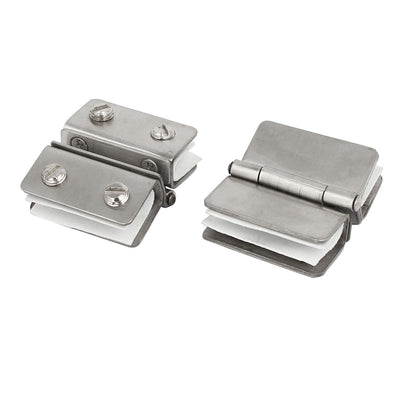 Harfington Uxcell 10mm Thickness Double Clamps Glass Door Hinges Silver Tone 2pcs