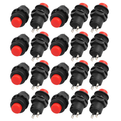 uxcell Uxcell 20Pcs AC250/125V 1.5/3A SPST ON/OFF 2Terminals Momentary Red Lamp Push Button Switch