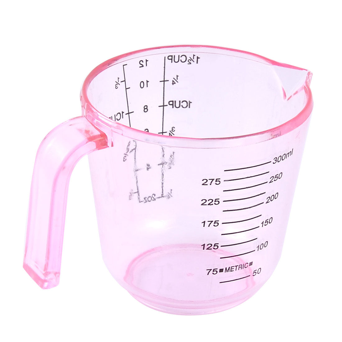 uxcell Uxcell Kitchen Plastic Flour Sugar Milk Measurement Beaker Measuring Cup Mug Clear Pink 300ml