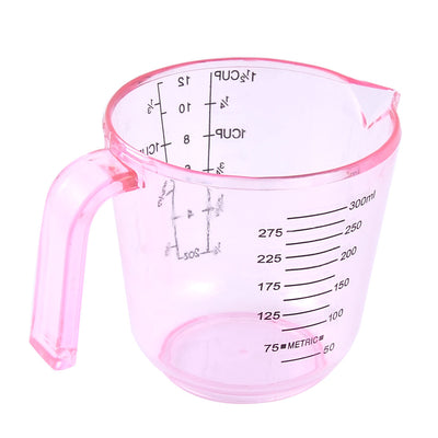 Harfington Uxcell Kitchen Plastic Flour Sugar Milk Measurement Beaker Measuring Cup Mug Clear Pink 300ml