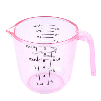 Harfington Uxcell Kitchen Plastic Flour Sugar Milk Measurement Beaker Measuring Cup Mug Clear Pink 300ml