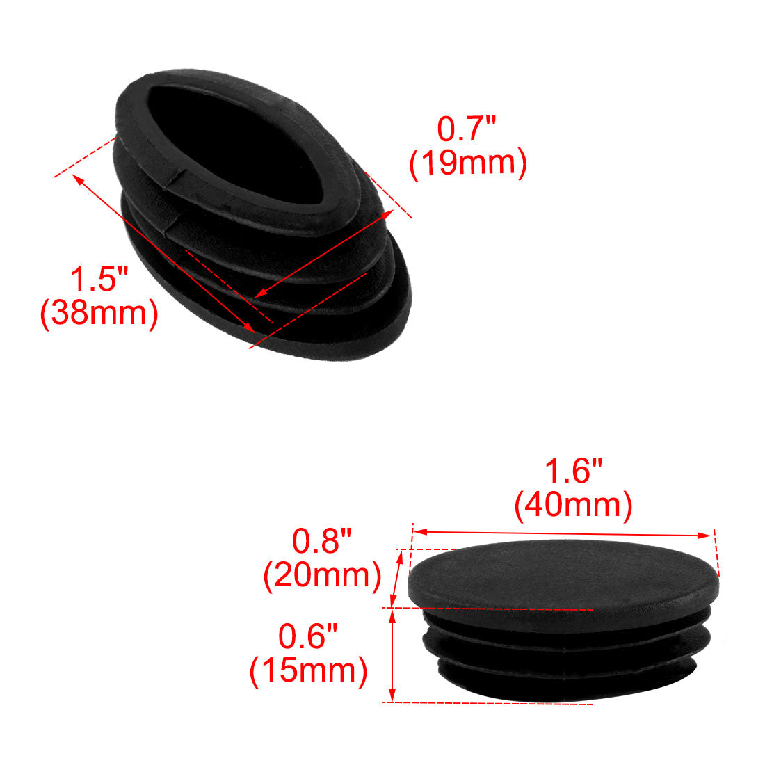 uxcell Uxcell Table Chair Leg Feet Plastic Oval Pipe Tube Insert Black 20 x 40mm 20 Pcs