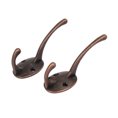 Harfington Uxcell Bedroom Clothes Coat Hanging Wall Mounted Metal Double Hanger Hook Copper Tone 2pcs