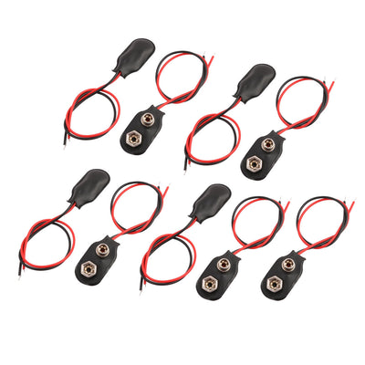 Harfington Uxcell 9pcs 9V Block Battery Clips Faux Leather Buckle I-type Connectors Wire Lead 15cm Long